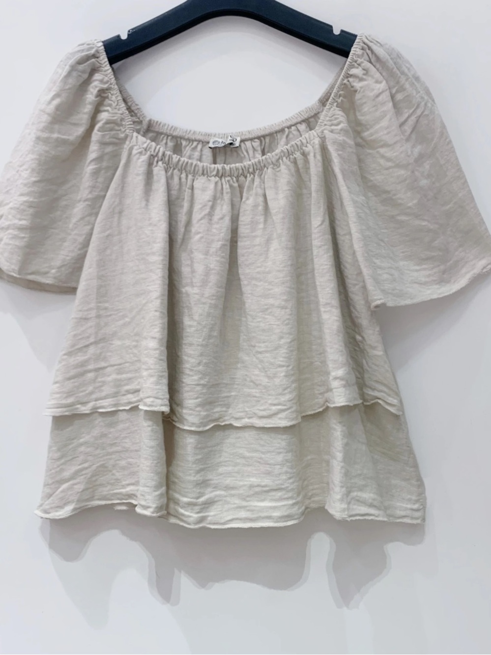 Women's Tiered Off-Shoulder Blouse in Light Beige